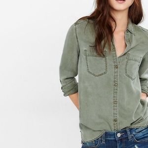 Express Boyfriend Shirt Button Down Green Twill
